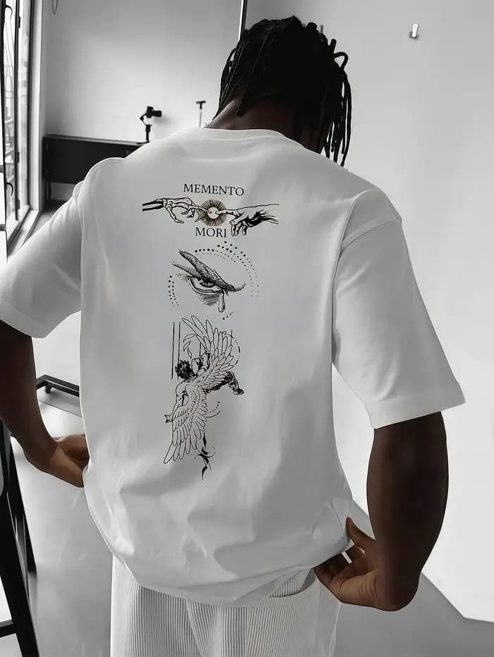 T-shirt ample pour homme « Memento Mori » à motif gothique, haut d'été décontracté en pur coton à ma