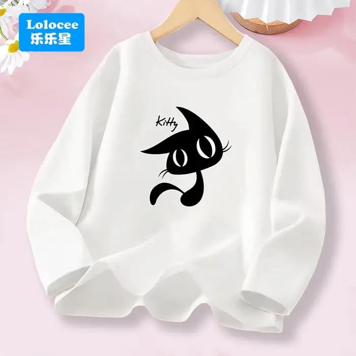 Kawaii noir Kitty graphique T-shirt pour les filles printemps automne à manches longues couverture e