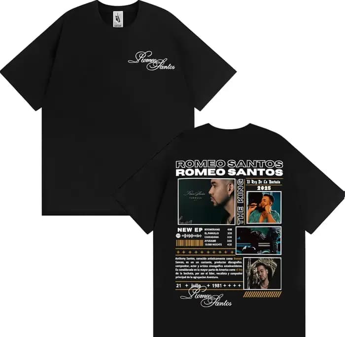 Rappeur Romeo Santos le roi Tormula Tour 2025 T-shirts graphiques vêtements pour hommes mode Hip Hop col rond coton