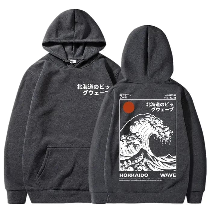Sweat-shirt vintage style japonais Hokkaido Wave pour hommes et femmes