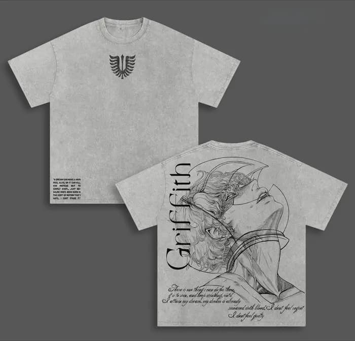 T-shirt Griffith Berserk Anime Vintage Y2k Lavé Oversize Homme Femme Vêtements Été Manches Courtes C