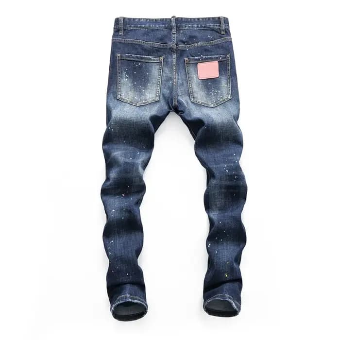 Haute qualité rue mode hommes jean rétro bleu élastique coupe ajustée déchiré jean hommes broderie c