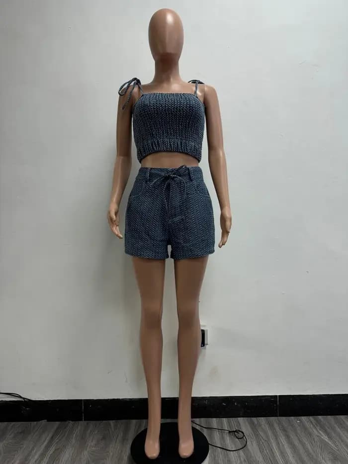 Sexy jean tenue femmes ensembles sans manches sangle haut court Shorts costume 2025 vêtements d'été décontracté Denim