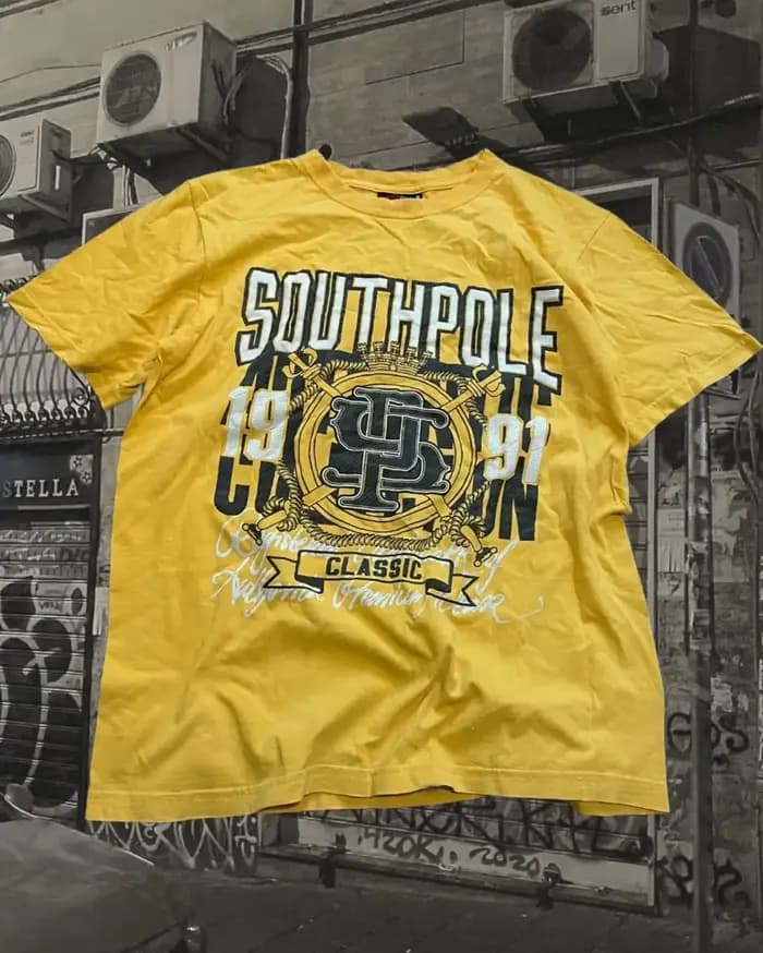 South Pole American High Street couleur orange T-Shirt hommes surdimensionné Art impression classique Vintage coton