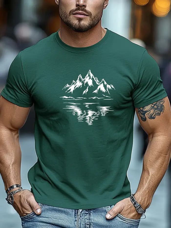 Montagne Nature Inspiré Imprimer 100% Coton Hommes Femmes T-shirt Été Automne Quotidien Sports De Plein Air Fête Décontracté Lâche Manches Courtes