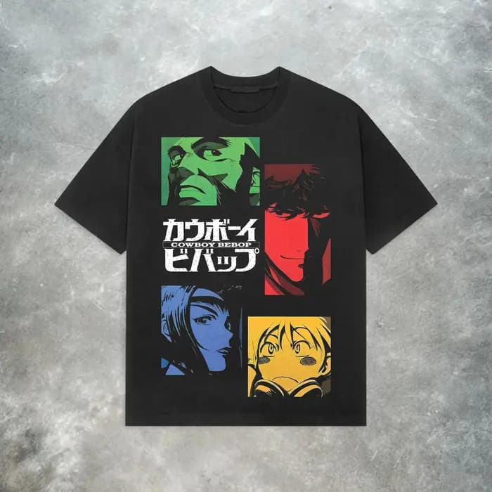 T-shirt graphique à motif de personnage d'anime Cowboy Bebop, rétro, surdimensionné, en coton, décontracté, à manches courtes, unisexe, streetwear