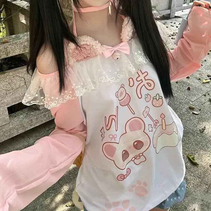 T-shirt imprimé Anime Kawaii Arcane pour femme