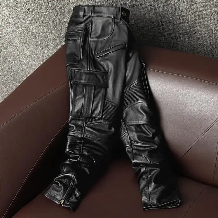 Mauroicardi printemps Cool noir Pu cuir Moto & Biker crayon pantalon hommes taille haute luxe hommes
