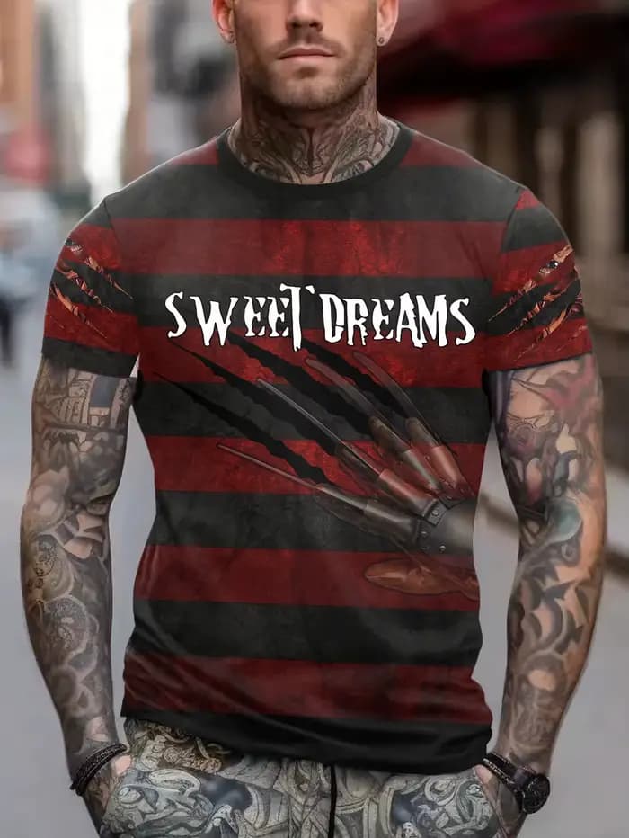 T-Shirt rayé rouge pour hommes, Slogan imprimé, haut à manches courtes, décontracté, Streetwear, à l