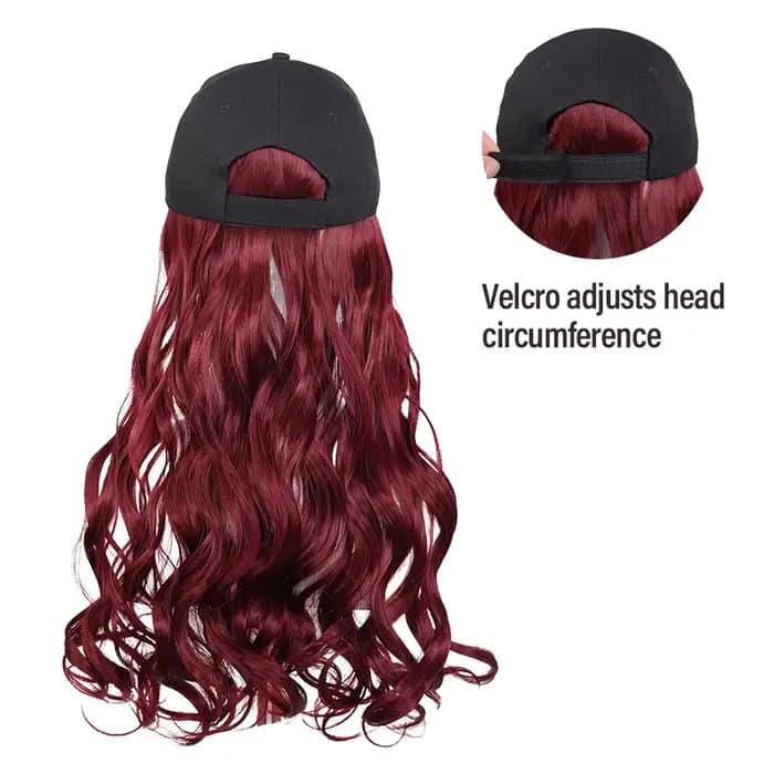 Casquette de cheveux ondulés bordeaux – Fibre synthétique