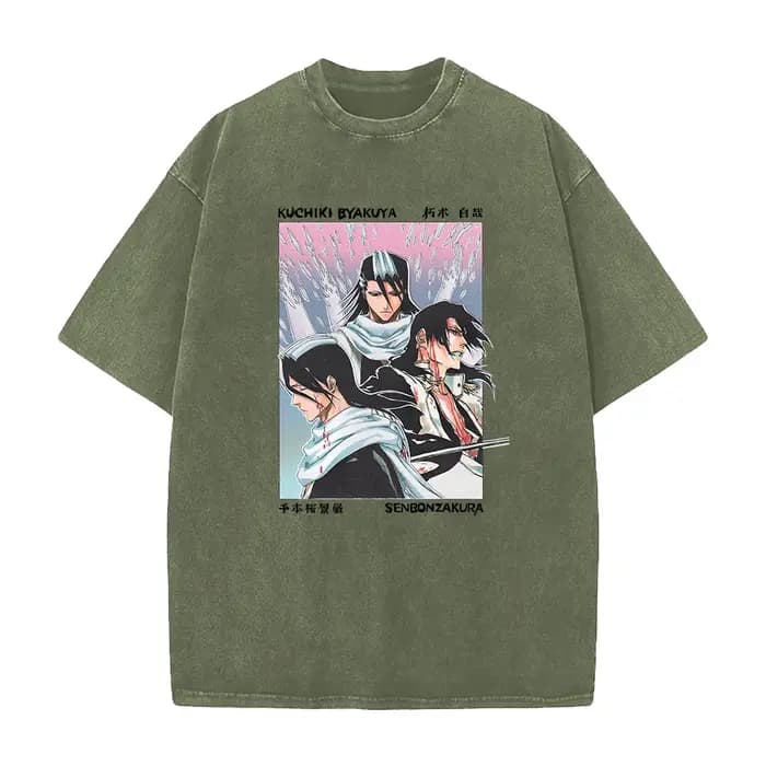 BLEACH Anime Kuchiki Byakuya imprimé t-shirt hommes femmes Vintage lavage coton