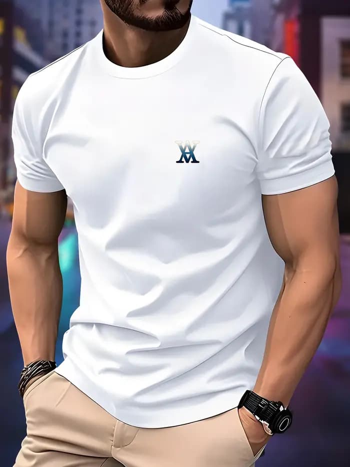 T-shirt de course à col rond pour hommes, haut fin avec lettres imprimées, séchage rapide, manches c