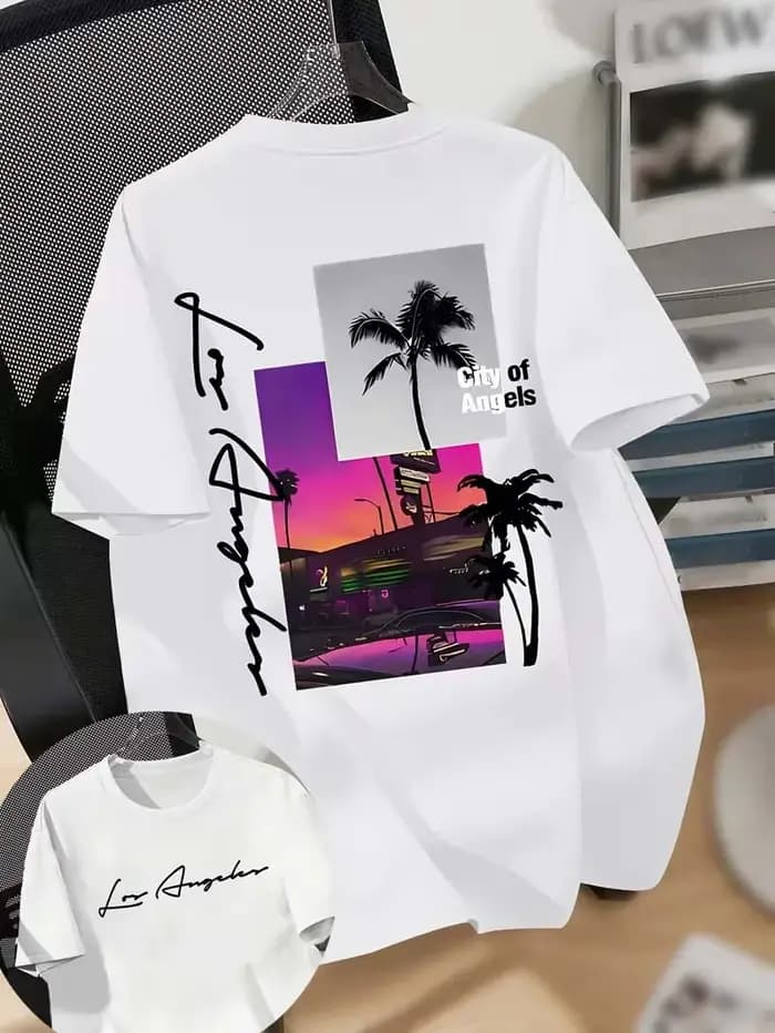 T-shirt graphique néon Palm Tree Los Angeles