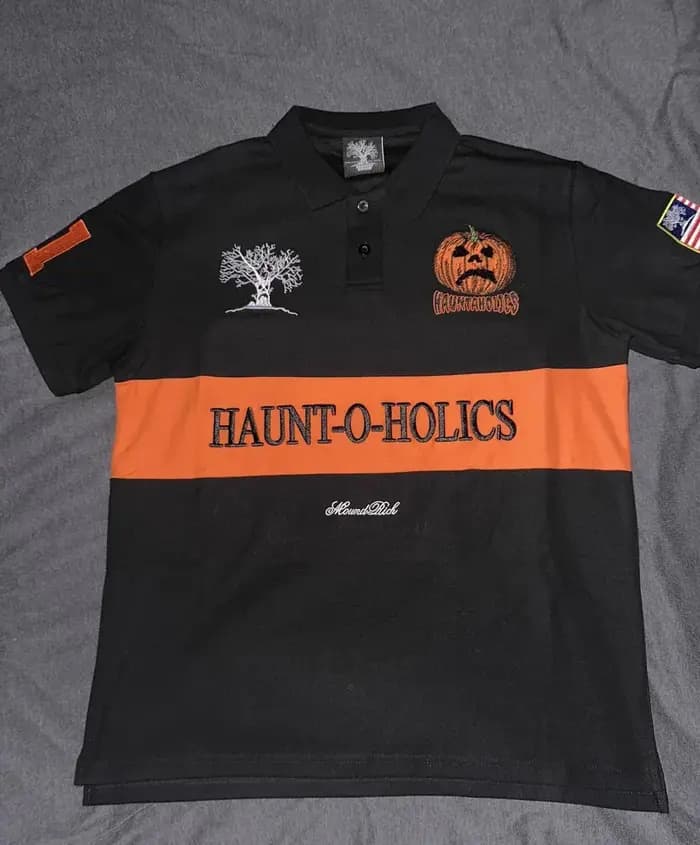 Polo noir HAUNT-O-HOLICS Y2k America rétro rue Hip Hop chemise à manches courtes motif citrouille br