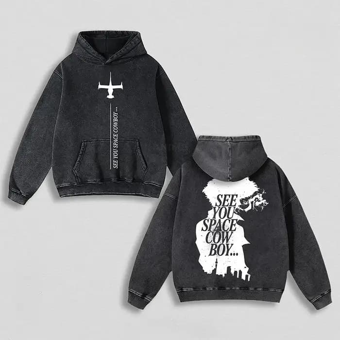 Anime Cowboy Bebop imprimer graphique sweats à capuche Vintage lavé surdimensionné sweat