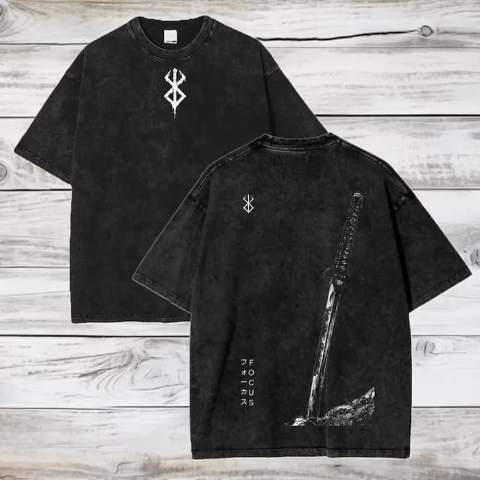 Guts Griffith imprimé T-shirt délavé Berserk Anime vêtements hommes Manga coton t-shirts décontracté surdimensionné