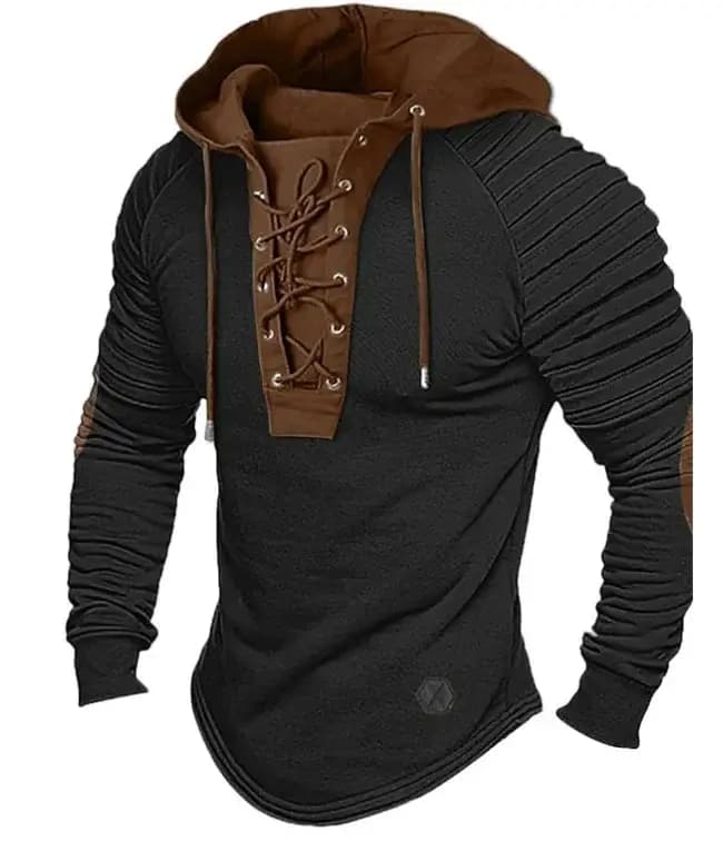Sweat à capuche vintage pour homme 2026 avec cordon de serrage et épaules plissées – Haut quotidien doux