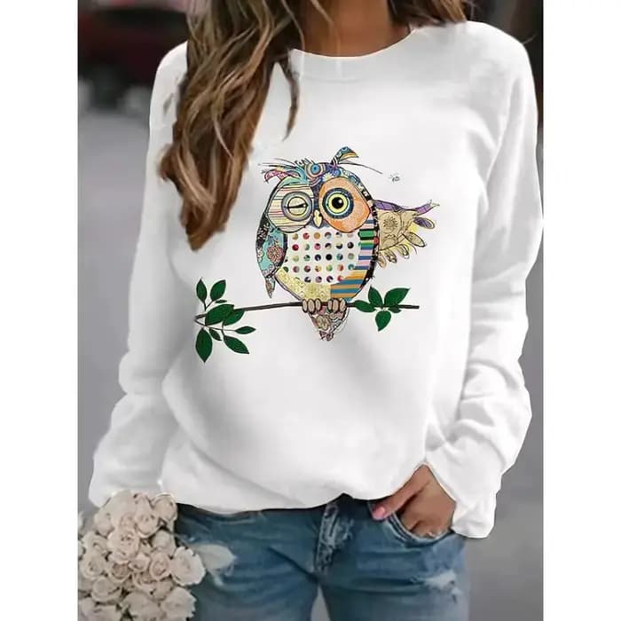 Sweat à capuche col rond imprimé mode hibou pull Base