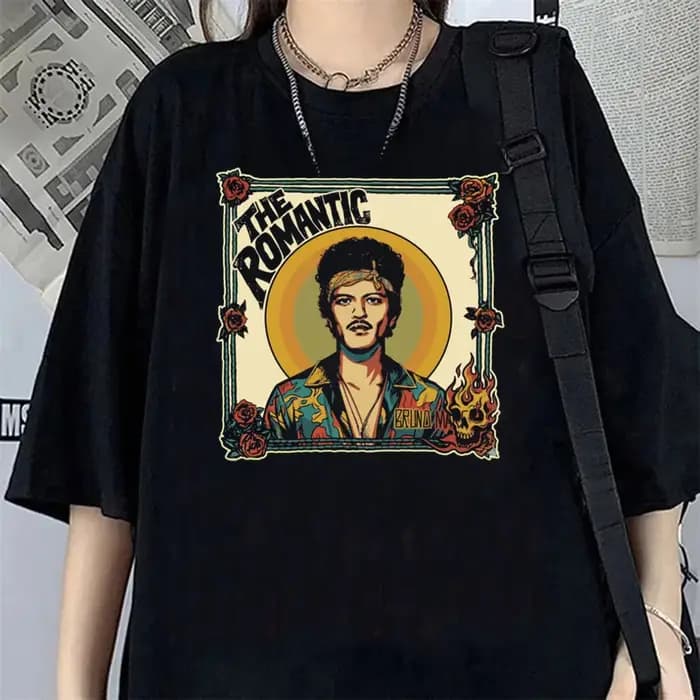Bruno Mars The Romantic Tour – T-shirt décontracté à col rond