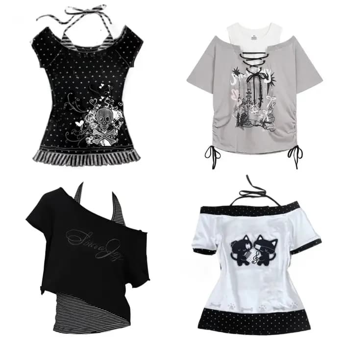 Crânes Punk t-shirt femmes mince gothique rue Vintage noir Y2k haut court Femme sous-culture T-Shirts Sexy Y2k