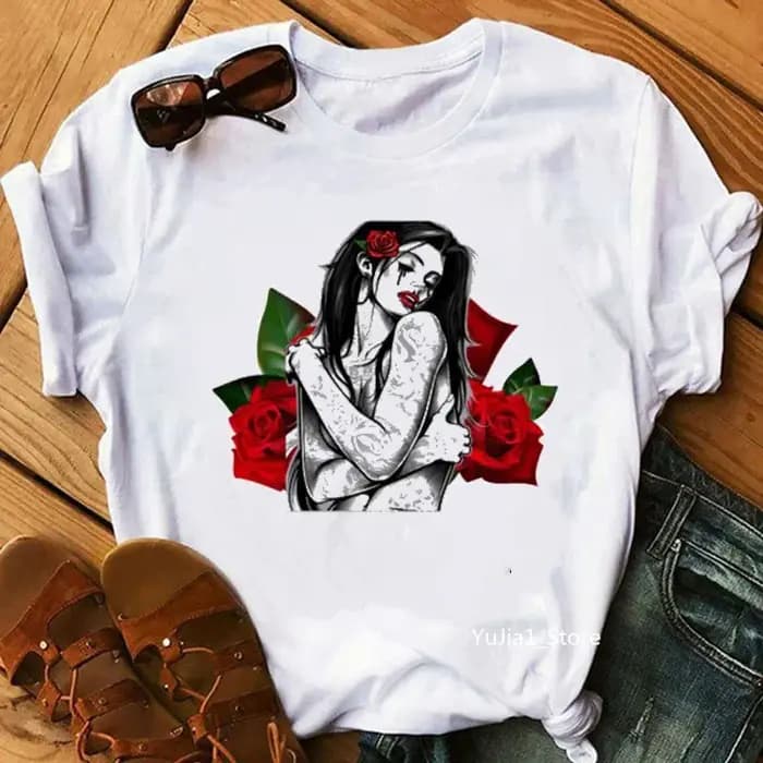 T-shirt avec imprimé de fleurs roses pour femme