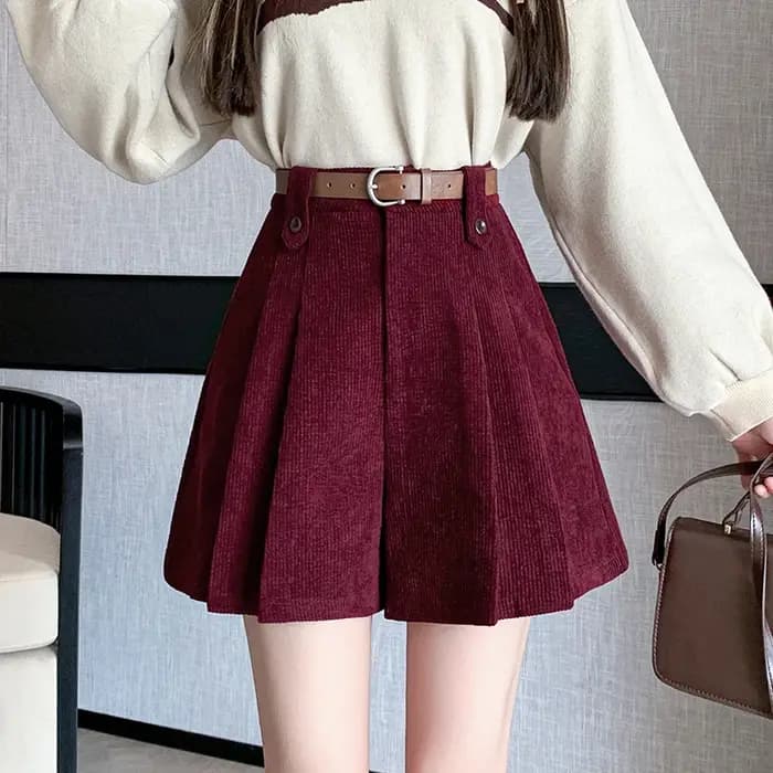 Séoulish Vintage femmes velours côtelé a-ligne Shorts 2025 automne hiver couleur unie taille haute poches plissé