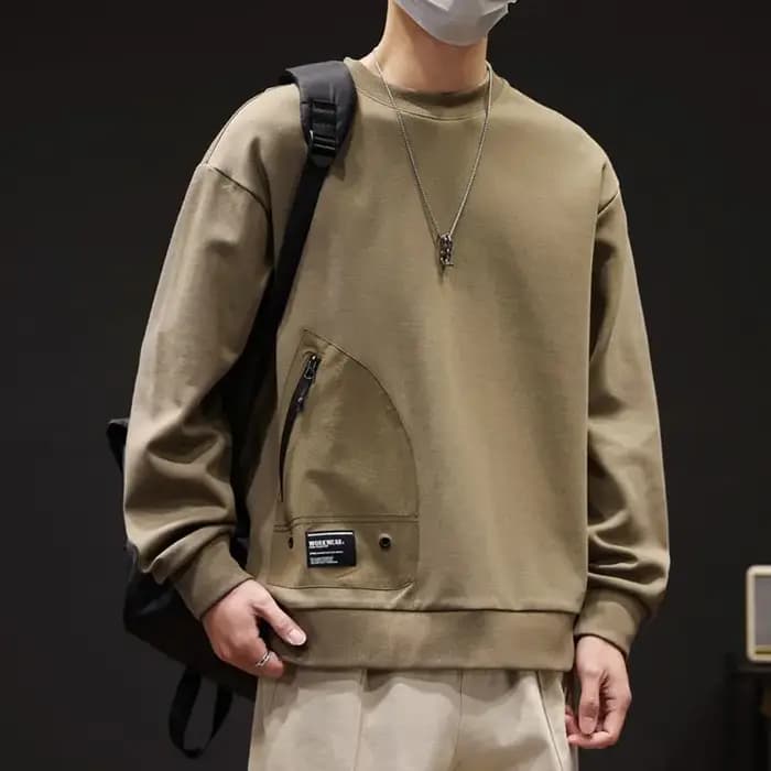 Sweat-shirt à manches longues et col rond pour homme