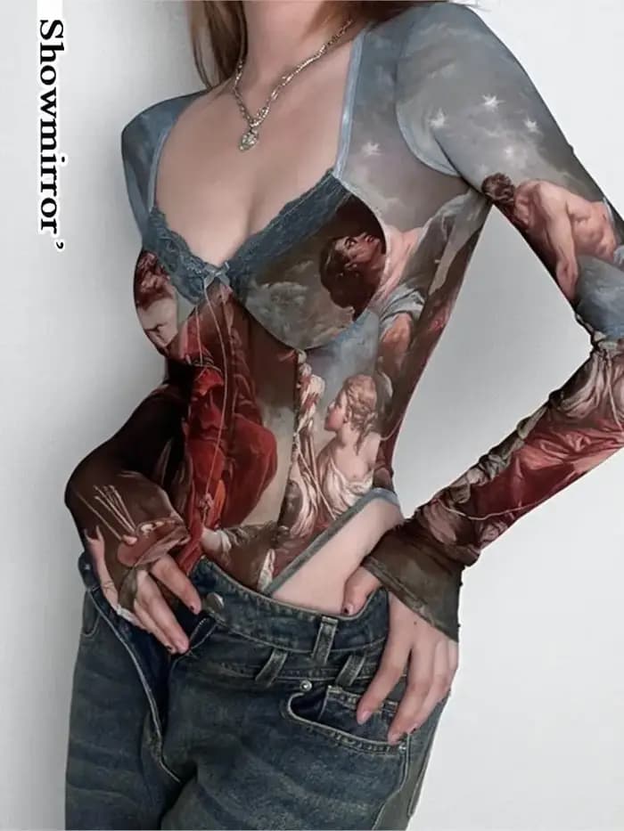 Body imprimé gothique sexy pour femmes