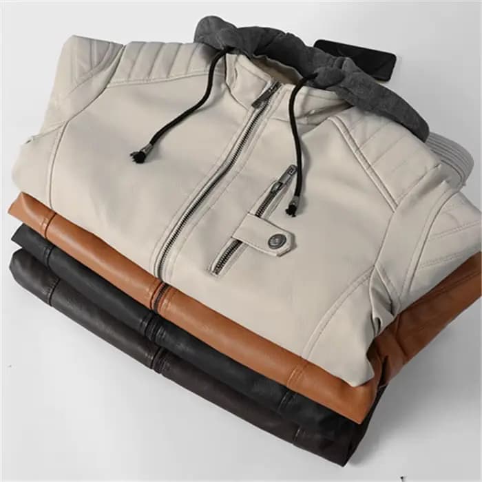 Veste en cuir à capuche en cuir PU pour hommes