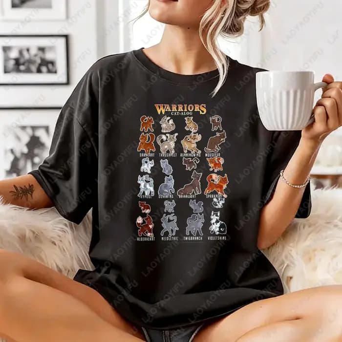 T-shirt unisexe en coton avec personnage du clan des guerriers chats