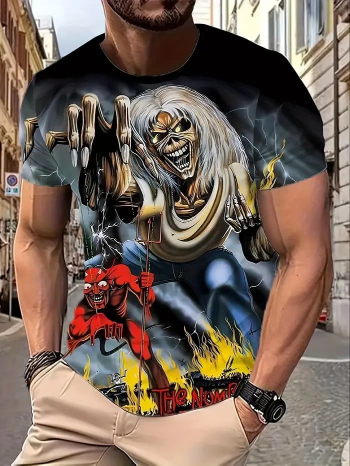 Vêtements d'été pour hommes : T-shirt surdimensionné à motif monstre robuste