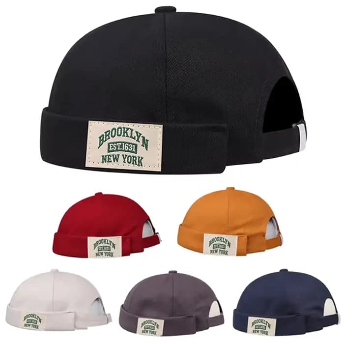 Étiquette de tissu sans bride Skullies casquette bonnet chapeau hommes rue Portable Docker chapeaux Melon peau