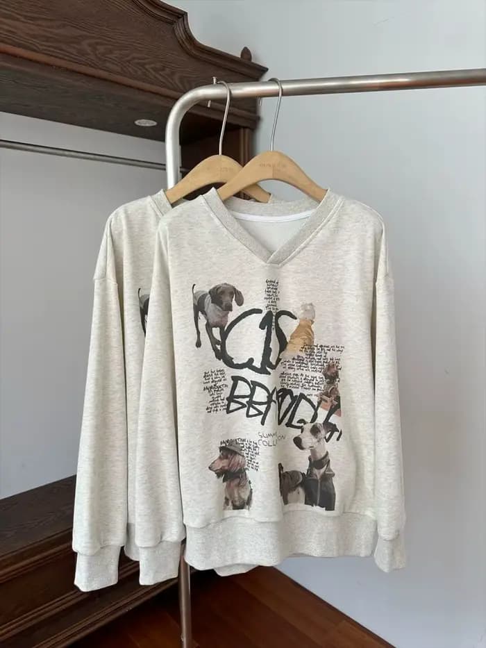 Manches longues surdimensionné printemps automne t-shirt vintage