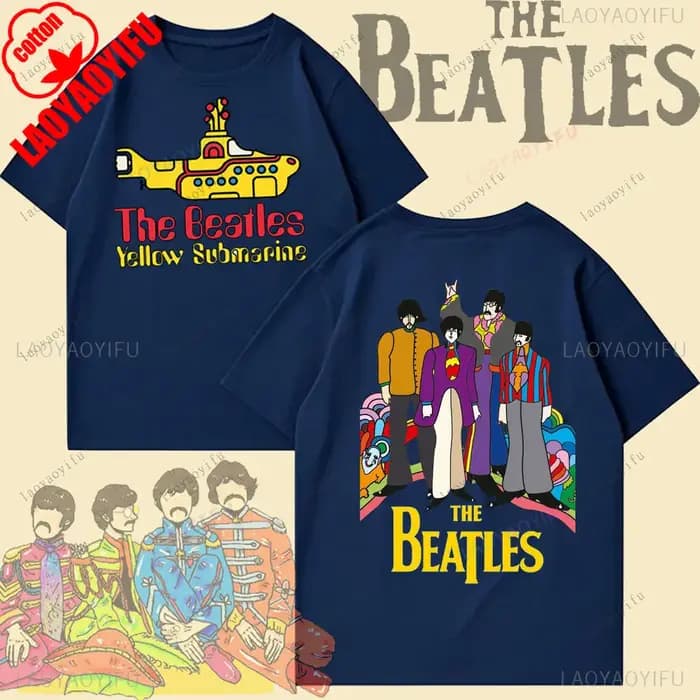 T-shirt The Beatles Black Rock Band