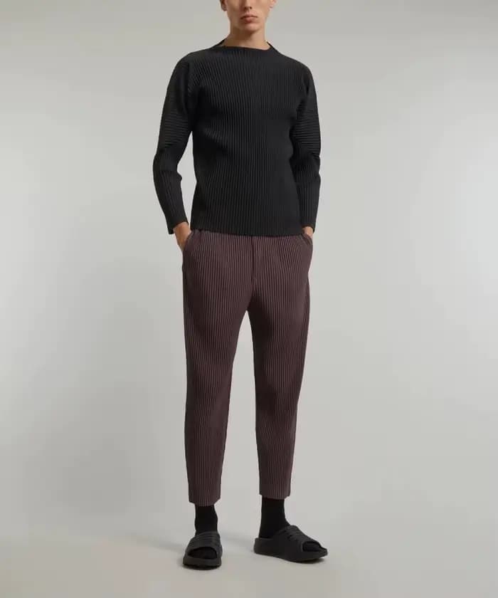 Miyake plissé homme manches longues T-Shirt mode classique noir haut à col roulé