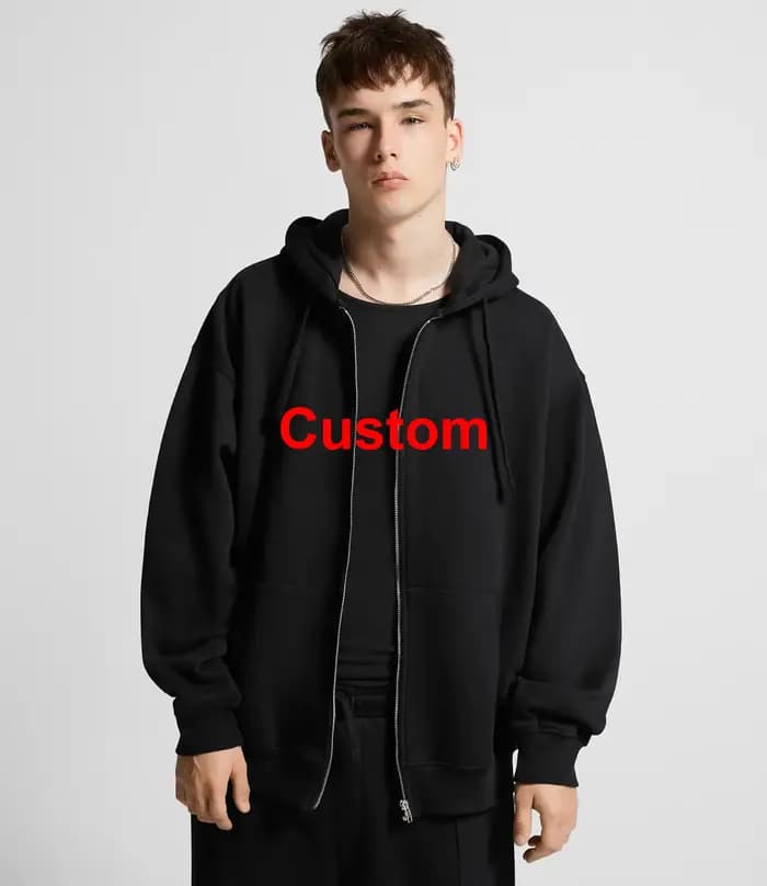 600GSM 95% coton bricolage LOGO personnalisé solide rétro surdimensionné à capuche unisexe hiver chaud fermeture éclair