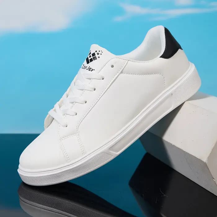 ZERJER Baskets décontractées en cuir blanc/noir pour hommes