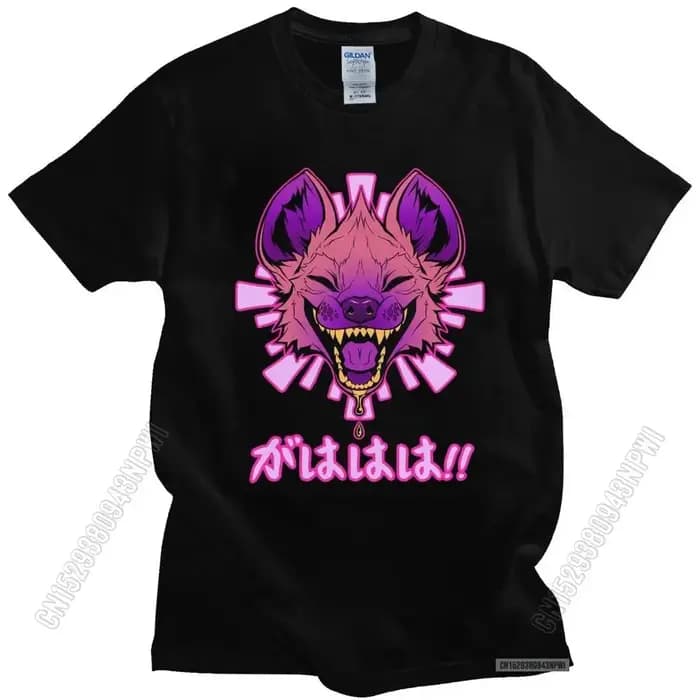 Kawaii japonais Vaporwave Hyena T-Shirt hommes tissu doux coton T-Shirt Harajuku populaire GAHAHA fo