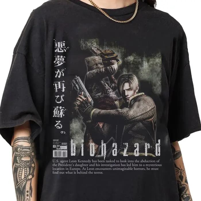 T-shirt en coton surdimensionné délavé à l'acide Resident Evil 2 Leon Claire RPD Station