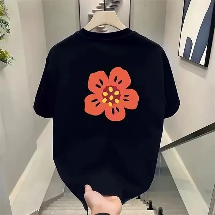 T-shirt Unisexe en Coton à Manches Courtes Motif Fleur Cartoon 2026 – Marque de Luxe Streetwear – Hauts