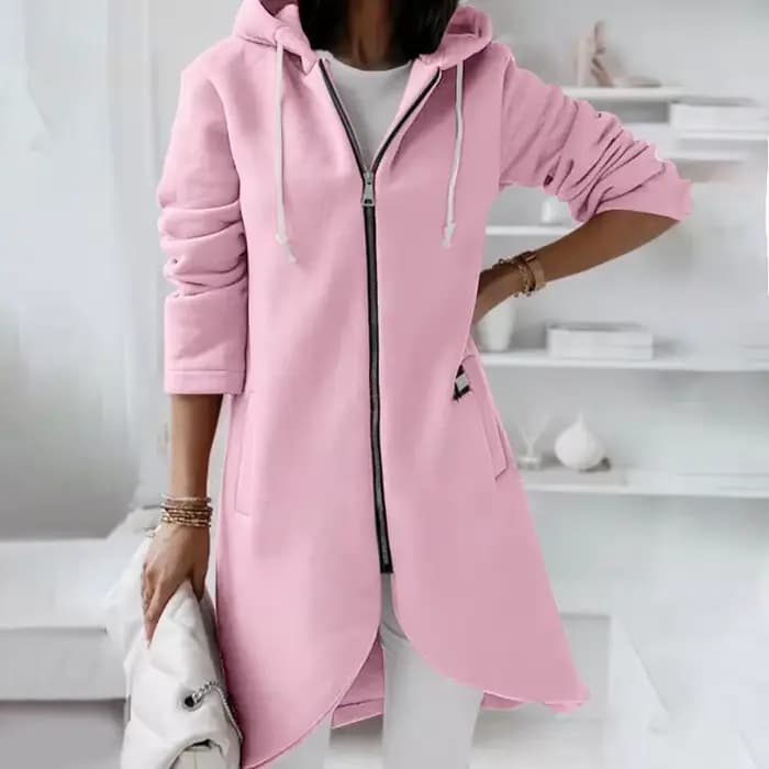 Nouveau sweat à capuche zippé long en polaire pour femme