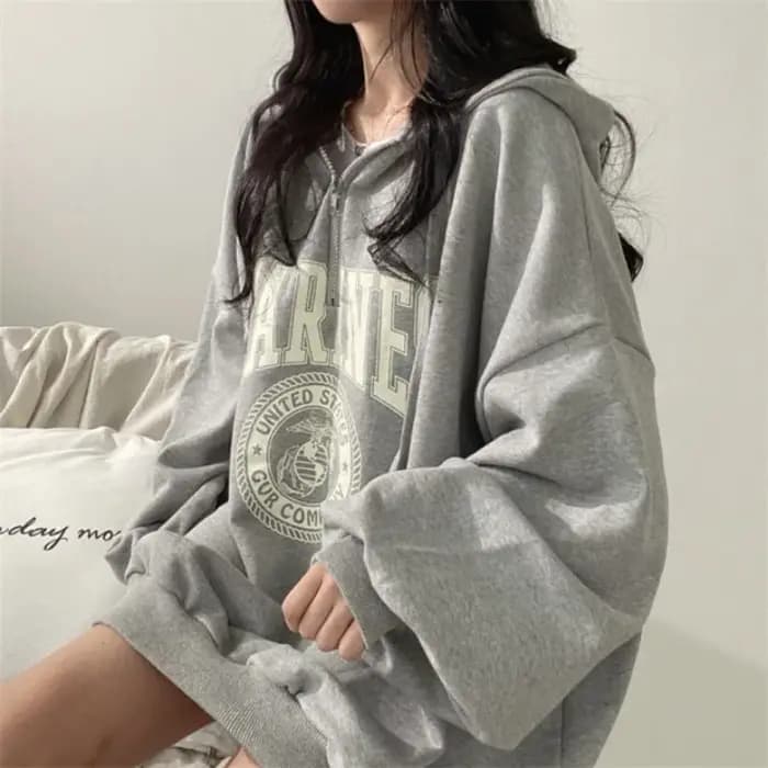 Pull Baggy à Capuche avec Fermeture Éclair pour Femme
