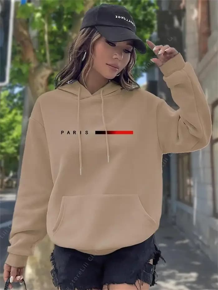 PARIS Sweat-shirts à capuche pour femmes, tendance, style esthétique, vêtements de rue Y2k, rose, noir, pull-over, taille S-3XL