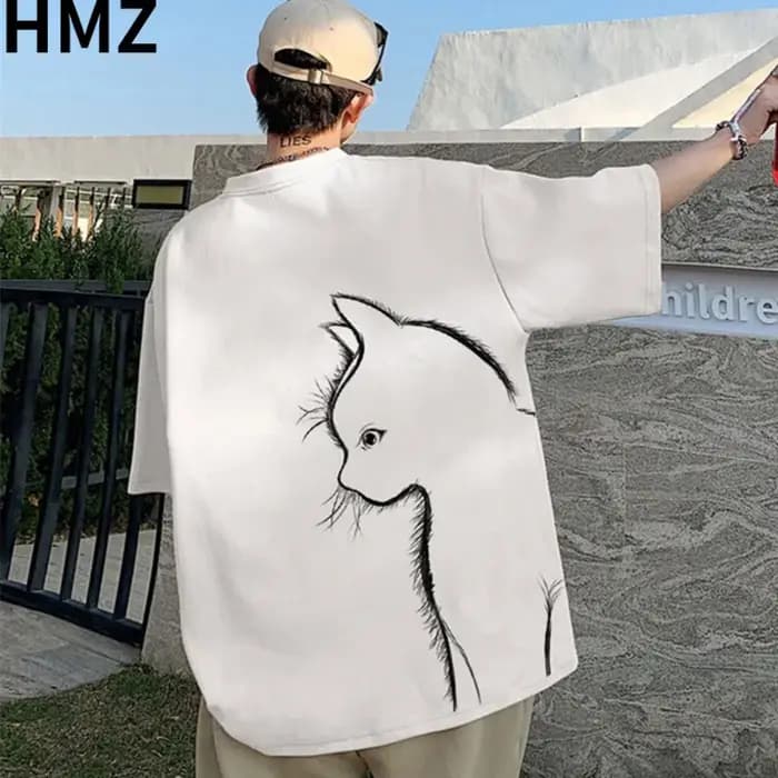 T-shirt imprimé chat de dessin animé pour homme