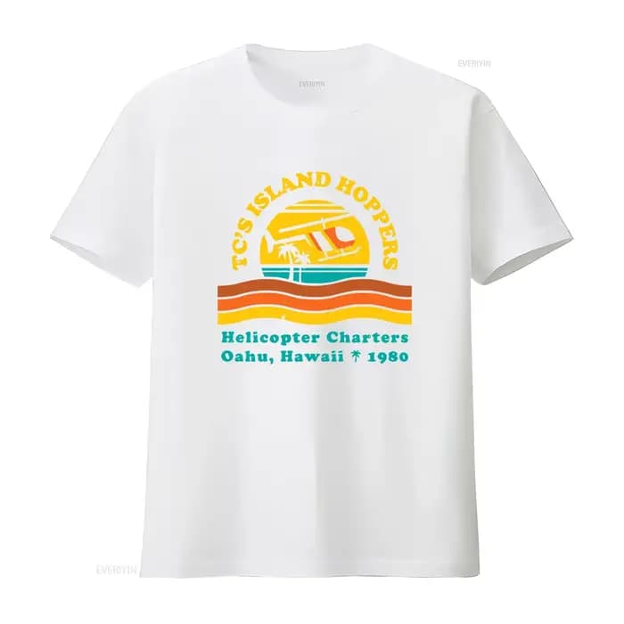 TC's Island Hoppers Helicopter Charters Oahu Hawaii 1980 T-shirt style vintage lavé pour homme confortable