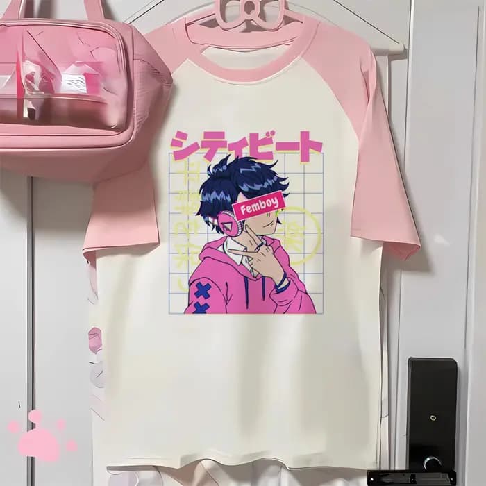 Femboy t-shirt femme graphique rétro hip hop Grunge anime Pop Culture chemise Pastel streetwear Y2k