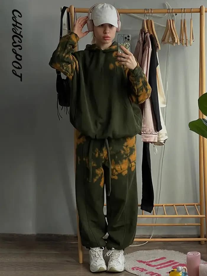Tie-dye pull à capuche pantalon costumes femmes décontracté à manches longues coupe ample sweats à capuche taille haute Joggers mode dames tenues nouveau