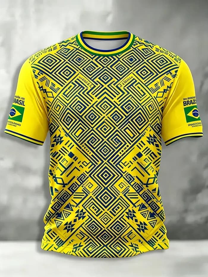 Nouveaux maillots de football brésiliens pour hommes, mode estivale, t-shirts classiques à manches c