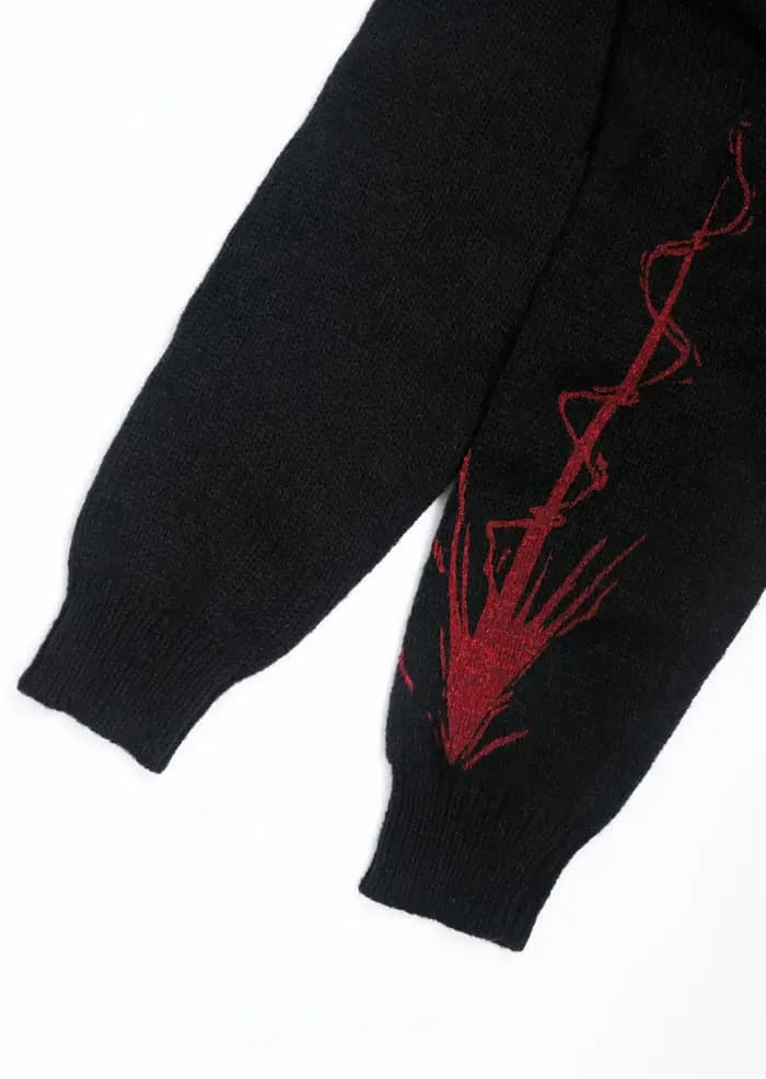 Pull en tricot graphique noir et rouge pour hommes, col rond, surdimensionné, décontracté, manches l