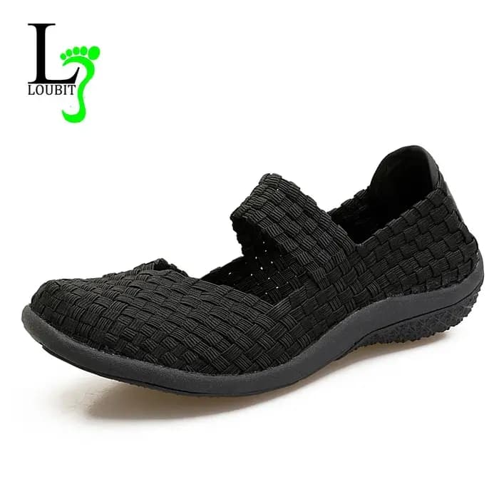 Femmes tissé baskets sans lacet plat femme chaussures de sport antidérapant doux femme chaussures d'été loisirs mocassins noir Sneaker grande taille